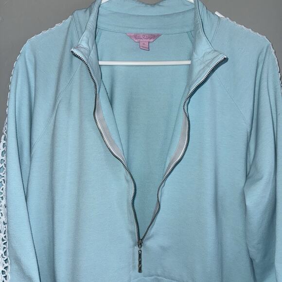 Lilly Pulitzer Light aqua Blue popover Sweatshirt with Lace Detail XL - Picture 2 of 7